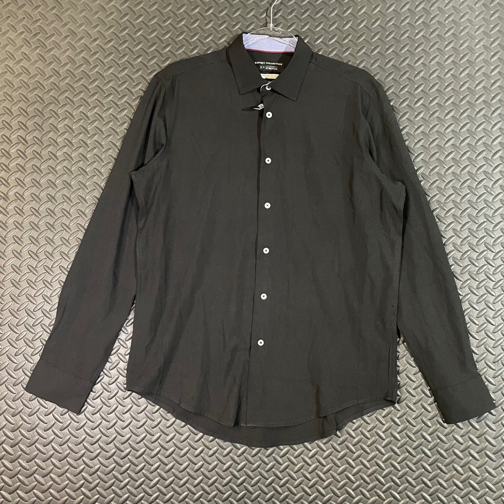 Report Collection Stretch Dress Shirt Slim Fit Button Down Black M/M 15 1/2